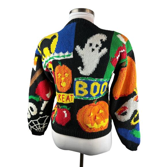 *Flawed The Eagles Eye Halloween Cardigan Sweater Hand Knit Candy Corn Buttons S - Picture 6 of 15